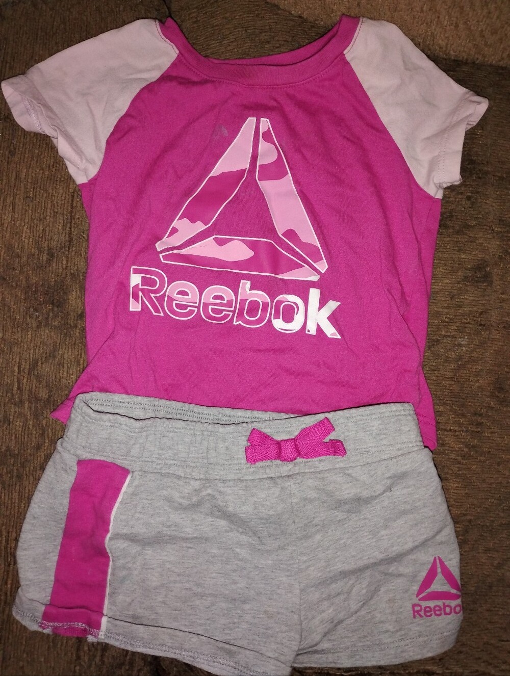Toddler Girls' Reebok Pink Raglan Tee with Gray Shorts Set